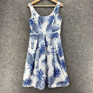 Chetta B Dress Women 10 White Pineapple Print Sheath Midi Zipper Lined Cotton